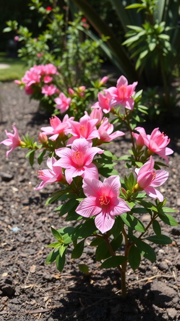 Pink azaleas blooming in a garden