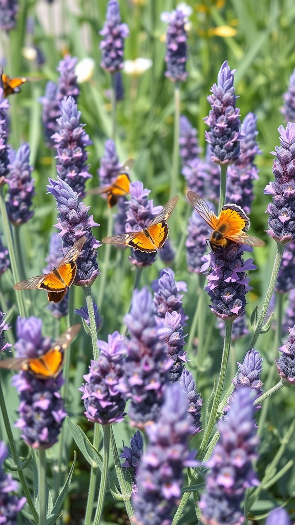 Butterflies on lavender flowers in a garden