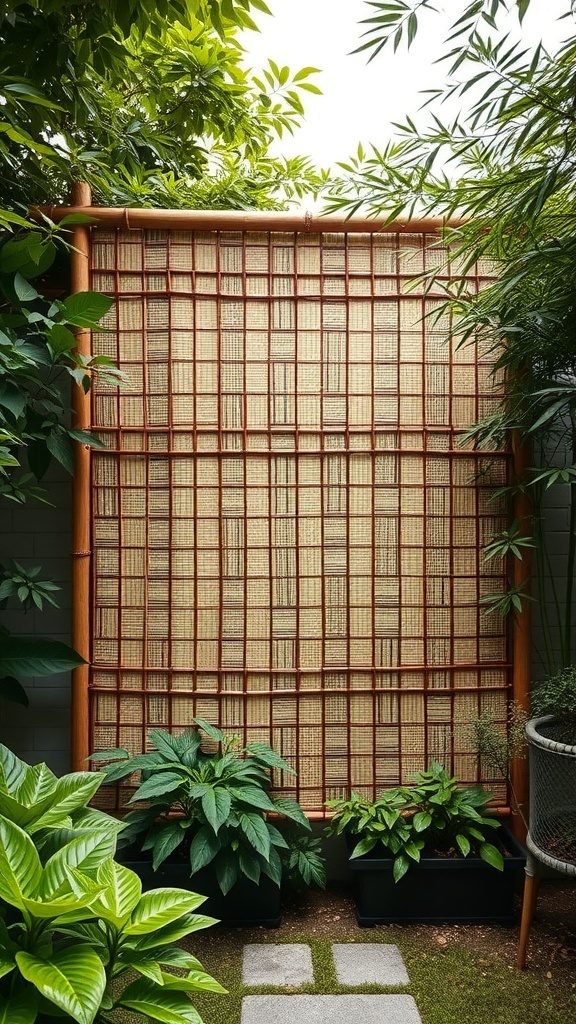 Bamboo garden fence providing privacy with lush greenery around
