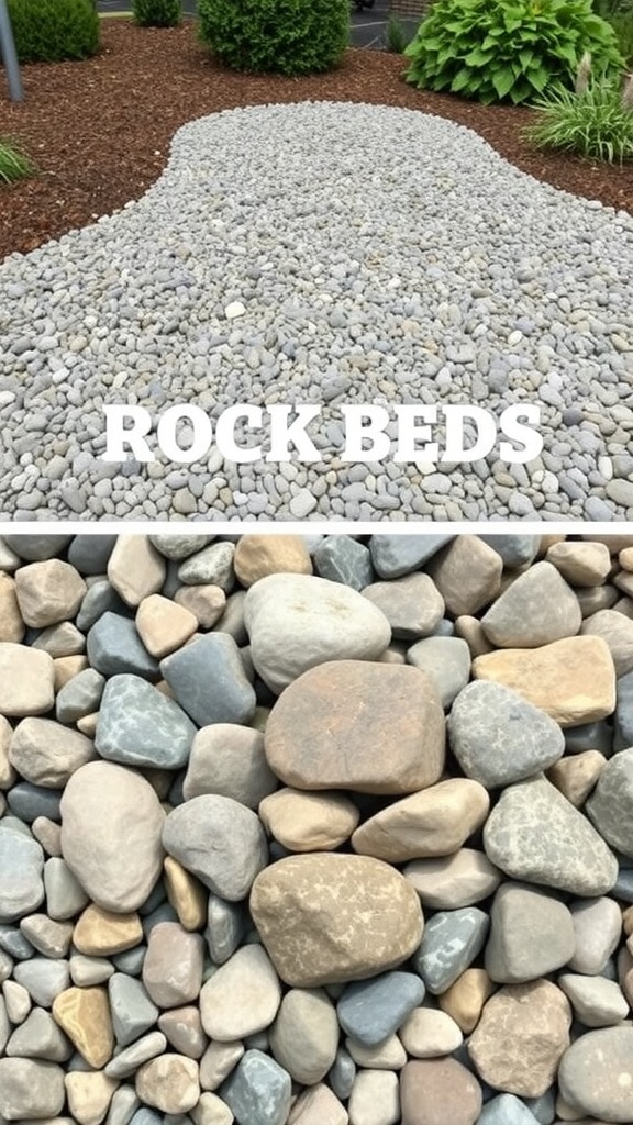 Comparison of rock beds featuring gravel and larger rocks