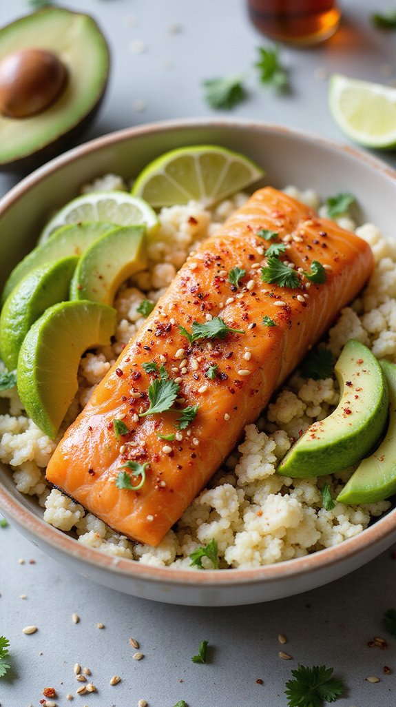 healthy salmon spinach bowl
