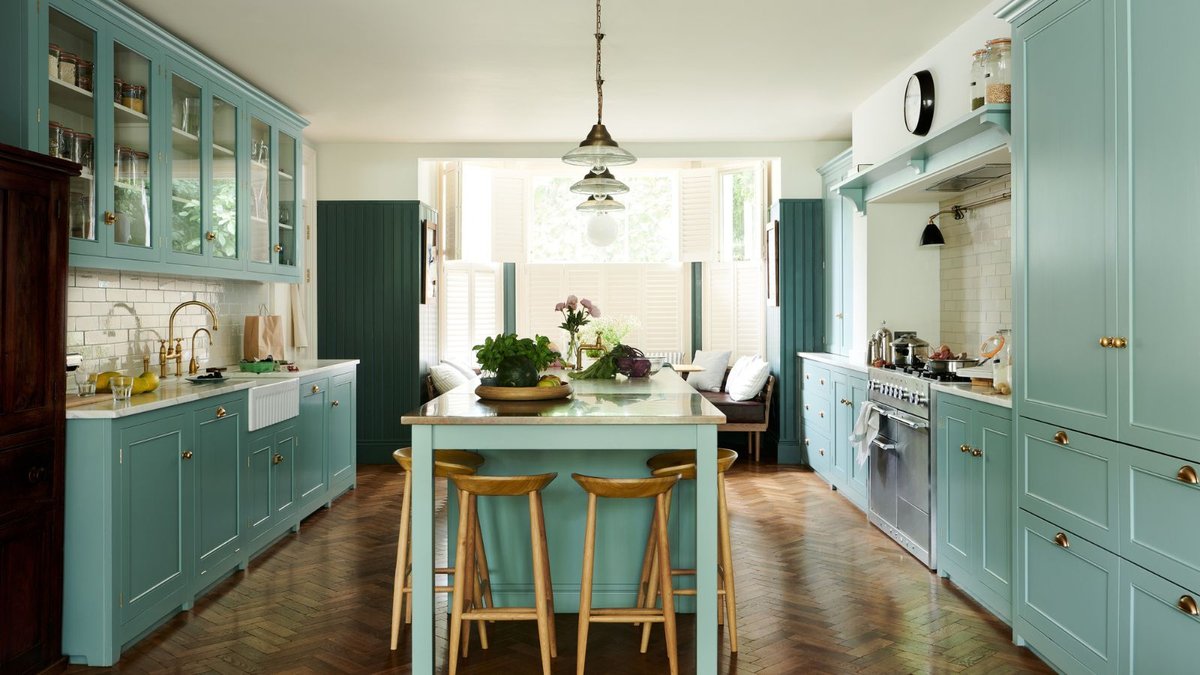 Serene Mint Green Kitchen with Dark Wood Accents - best blue kitchens