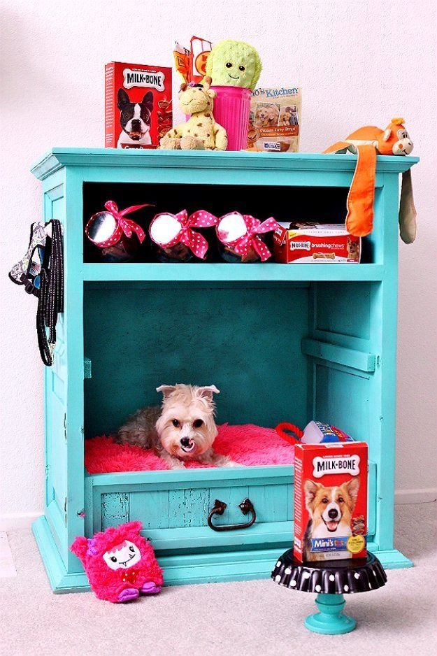 Upcycled Shabby Chic Cabinet Bed with Storage - cute dog bed ideas