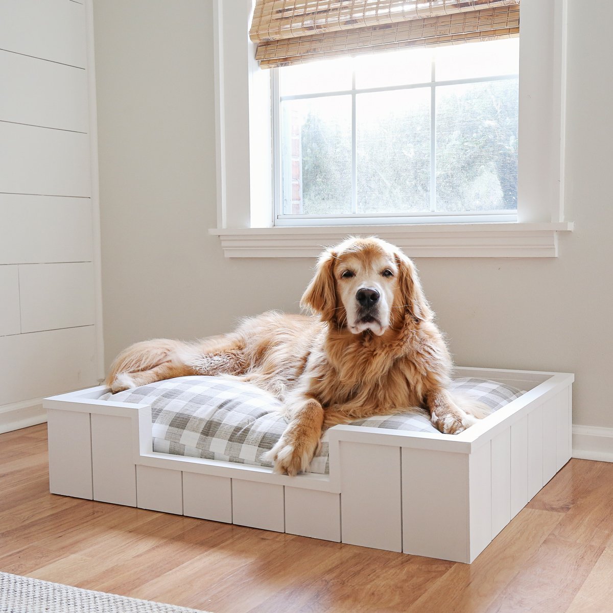 Modern Farmhouse Shiplap Dog Bed - cute dog bed ideas