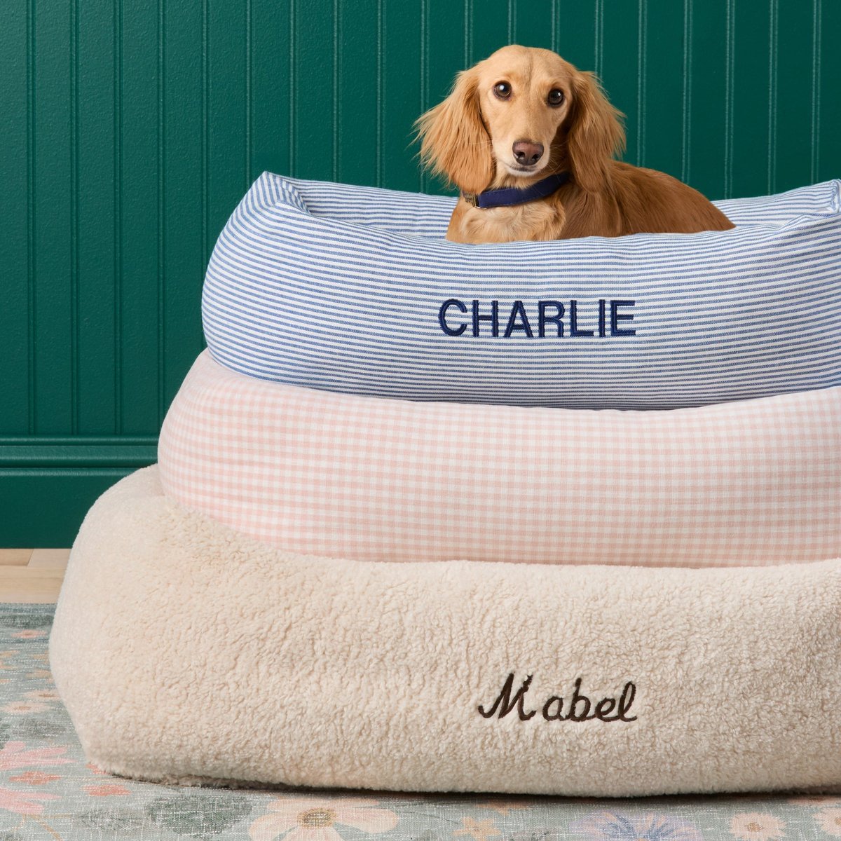 Stacked Monogrammed Pet Beds - cute dog bed ideas