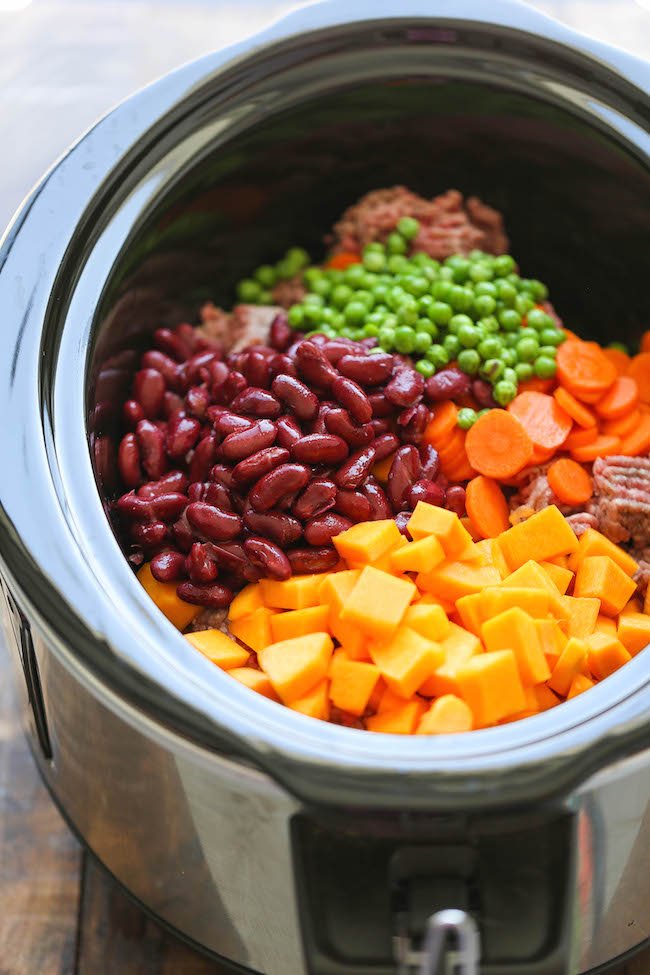 Slow Cooker with Arranged Ingredients - Homemade dog food recipes