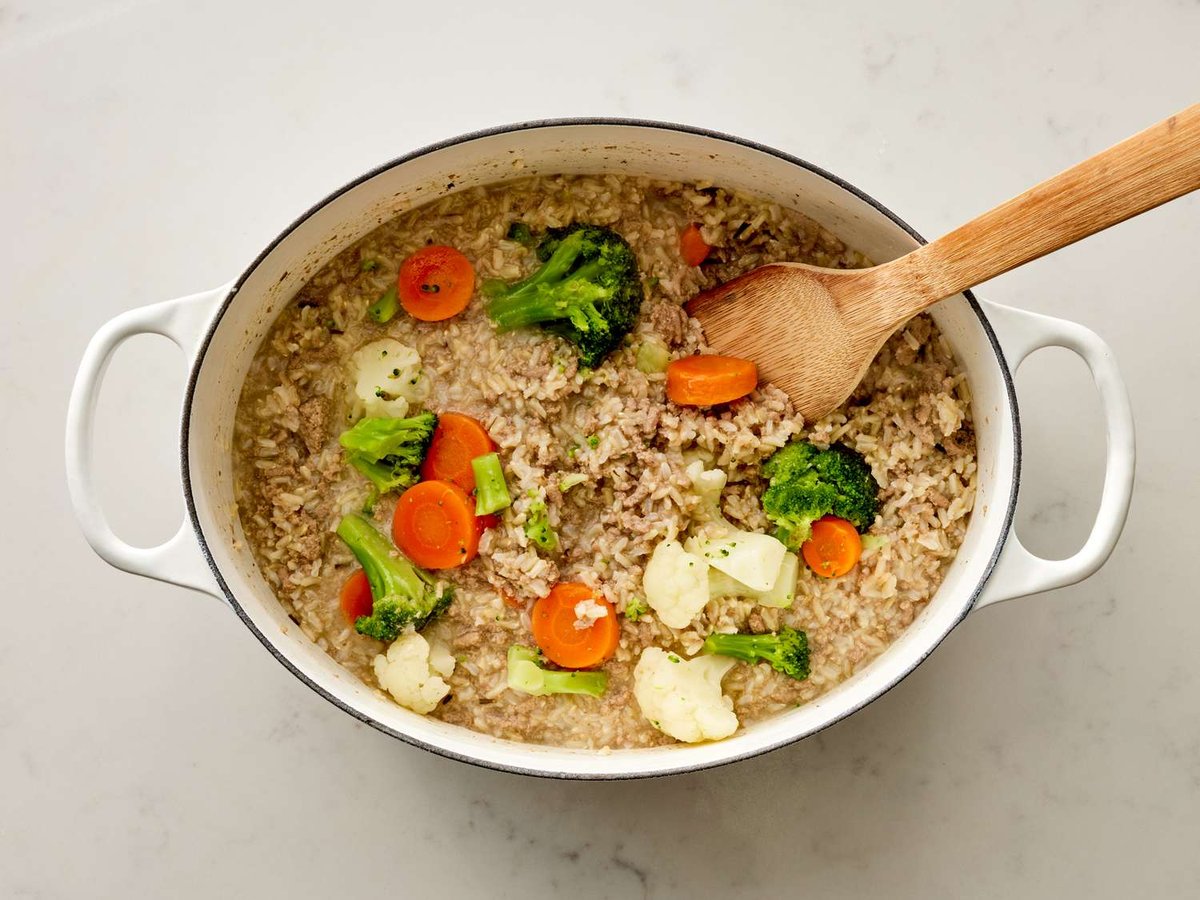 Beef, Rice, and Mixed Vegetable Stew - Homemade dog food recipes for senior dogs